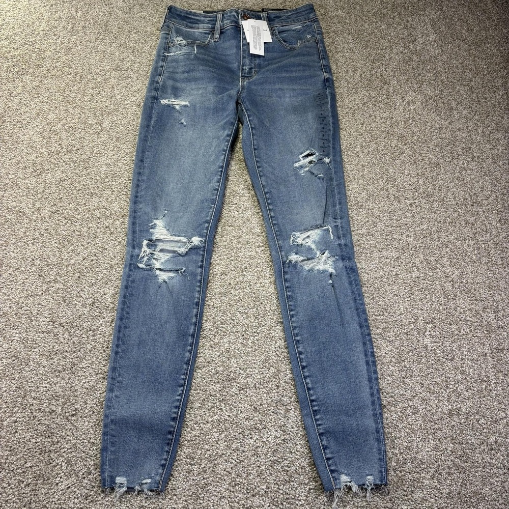 NWT American Eagle Outfitters High Rise Jegging Jeans Womens 4 Blue Distressed